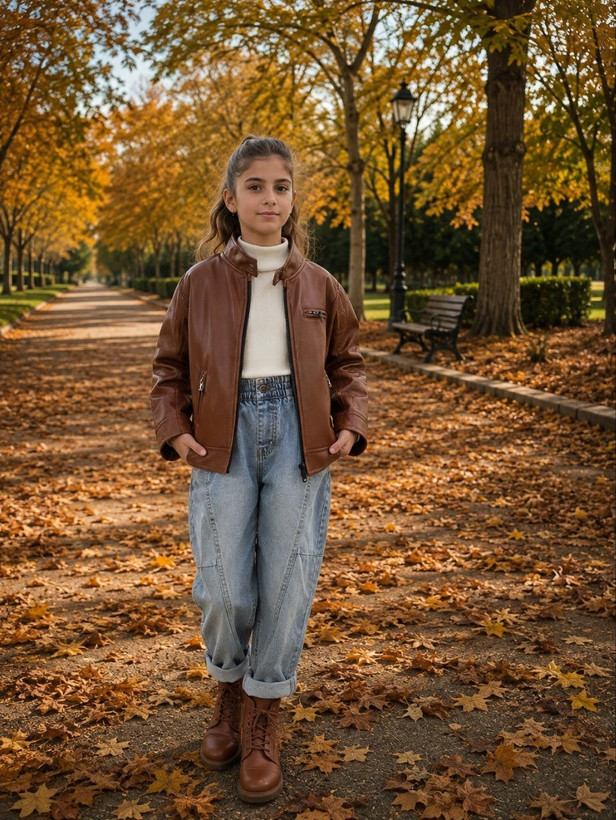 کاپشن چرم بچگانه اسپرت قهوه ای