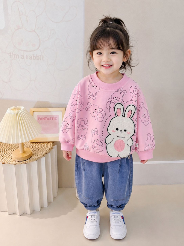 ست بلوز و شلوار وارداتی بچگانه خرگوشی صورتی اسپرت اقتصادی